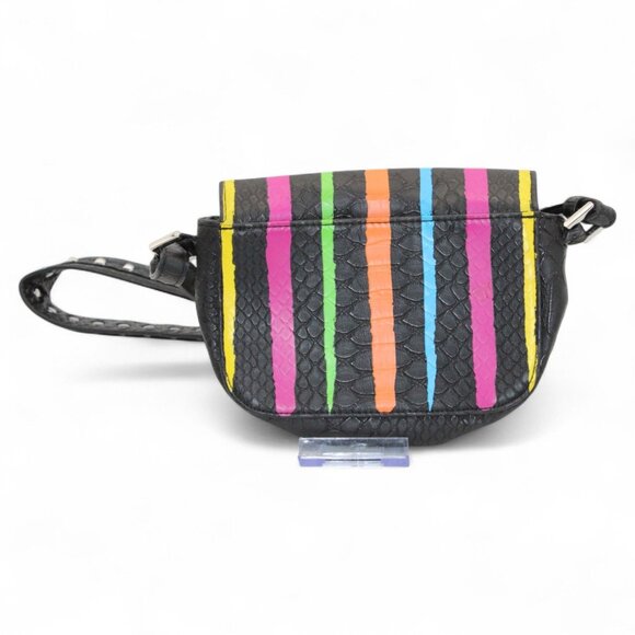 Victorias Secret Crossbody Bag Rainbow Stripe Black Faux Crocodile Studded Strap - Picture 3 of 5